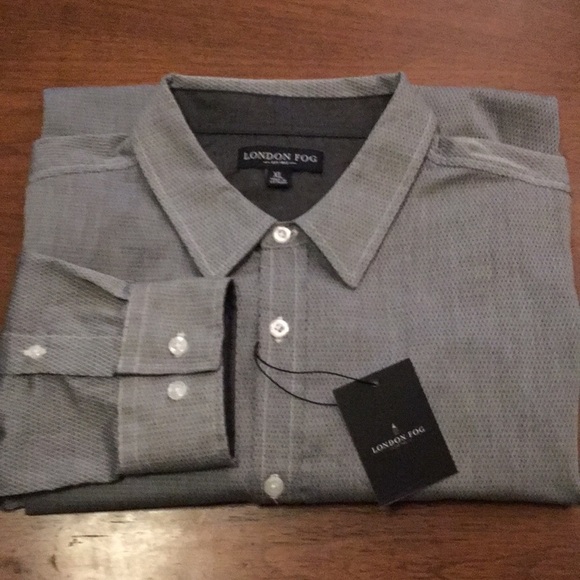 NWT London fog men’s gray Button down shirt - Picture 1 of 7
